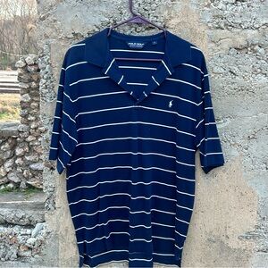 Ralph Lauren Men's Navy and White Striped Polo Shirt Polo Golf Pima Cotton
